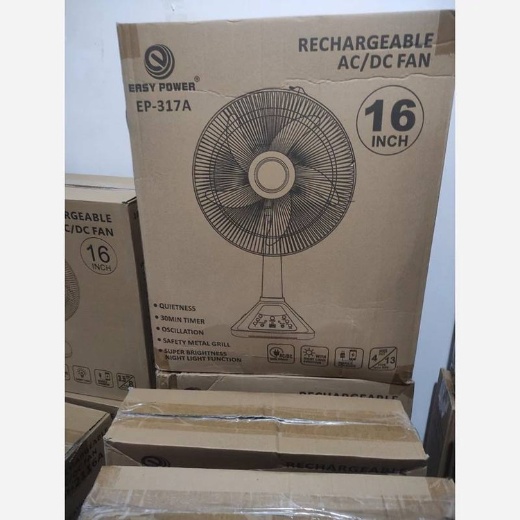 پنکه خورشیدی ۱۶ اینچی مدل EP-317A | طراحی مدرن با نور LED و شارژ چندمنظوره برند Easy Power